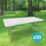 Skylantern - Lot de 10 Table Pliante de Jardin 180 cm Rectangulaire Blanche - Table de Camping 8 personnes L180 x l74 x H74cm en hdpe Haute Densité
