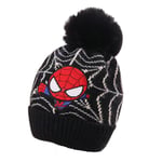 Pojkars Spiderman Stickad Vintermössa med Pompom Skidmössa Black