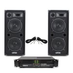 Pair of Speakers and Power Amplifier DJ PA System Set Dual 10 Inch Woofer