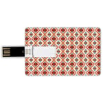 32G USB Flash Drives Credit Card Shape Tribal Memory Stick Bank Card Style Prehistoric Traditional Aztec Folk Motif with Geometric Triangles Native Design,Teal Cream Red Waterproof Pen Thumb Lovely Ju