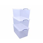 Really Useful Plastic Nestable Storage Box 83 Litre Clear (Pack of 3)