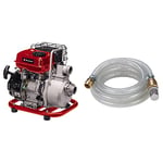 Einhell Pompe d’évacuation thermique GC-PW 16 (1.6 kW, moteur 4 temps, avec 2 adaptateurs pour tuyaux + colliers, et crépine) & Tuyau d'aspiration en Laiton - Taille : 4 mètres