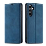 QLTYPRI Case for Samsung Galaxy A35 5G, Premium PU Leather Cover TPU Bumper with Card Holder Kickstand Hidden Magnetic Adsorption Flip Wallet Case Cover for Samsung A35 5G - Blue