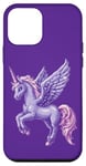 Coque pour iPhone 12 mini Purple Pegasus Unicorn – Pixel Art Magic pour enfants et adolescents