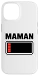 Coque pour iPhone 14 drole Femme fatiguée, maman, faible charge de batterie