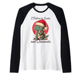 Retro Christmas Shirt Vintage Xmas Believe Santa Dinosaurus Raglan Baseball Tee