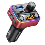 Syncwire Bluetooth 5.4 FM Transmitter Car Adapter 42W [Light Switch] [Stronger Dual Mics] [HiFi Bass] [Fast Charging] Wireless Radio Music Adapter LED Display Hands-Free Call Support USB Drive, Red