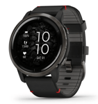 Garmin Venu 2 AMOLED, Slate Steel Bezel with Black Case and Leather Band