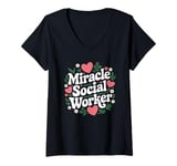 Womens Miracle Social Worker, School Social Work and Caseworker V-Neck T-Shirt