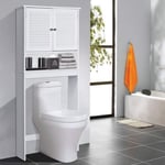 Meuble WC au-Dessus des Toilettes Etagere de Salle de Bain avec Dispositif Anti-basculement Buanderie Blanc