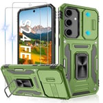 Jshru for Samsung S24 FE Case with Screen Protector | Camera Protective Cover | Ring Stand,S24 FE Phone Case for Men and Women | Shockproof Bumper Phone Cover for Samsung Galaxy S24 FE,Olive Green