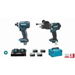 Makita - Pack 2 machines 18V + Perceuse Visseuse DHP458 + Visseuse à Choc DTD152 4 Batteries 5Ah + Chargeur Double - LMK10