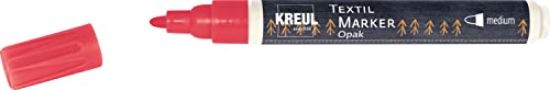 Kreul 92763-Textil Marker Opak Medium, Rouge, Pointe Ogive, épaisseur de Trait env. 2 à 4 mm, Crayon de Couleur Opaque pour décorer Les Tissus clairs et foncés, 624106, Red