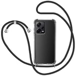 KetteTech Coque avec Cordon pour Xiaomi Poco X5 5G/Redmi Note 12 5G, Transparent Silicone Collier Réglable Téléphone Étui Portable Lanière Housse, Noir