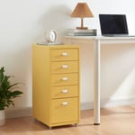 Caisson de bureau Kökar à roulettes avec 5 tiroirs 69 x 28 x 41 cm jaune en.casa