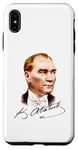 Coque pour iPhone XS Max Portrait couleur de Mustafa Kemal Atatürk avec signature Turquoise