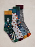 White Stuff Woodland Animal Socks, Pack of 4, Green/Multi