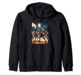 Werewolves Playing Basketball Under a Full Moon on Halloween Zip Hoodie