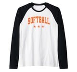 Softball All Orange Stars Classic Retro Varsity Text Raglan Baseball Tee