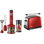 Russell Hobbs Mixeur Plongeant Multifonction 3en1 500ml - Rouge 24700-56 Desire & Toaster, Grille Pain Extra Large, Contrôle Brunissage, Chauffe Vionnoiserie - Rouge 23330-56 Colours Plus