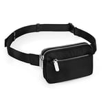 UTO Sac Banane Femme Homme Fanny Pack Ceinture Imperméable Synthétique Mode Léger Sac de Taille avec 3 Poches zippées Nylon Bracelet Noir