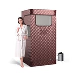 Tente Sauna Vapeur Portable COSTWAY Générateur de Vapeur 3 L&Télécommande&Masseur de Pieds en Bois 91x91x183CM Marron