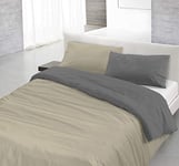 Italian Bed Linen CP-NC-Tortora/Fumo – 1PM Natural Color housse de couette double-face couleur unie avec taies d'oreiller, 100 % Coton, Tourterelle/Gris foncé, Small