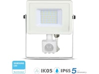 V-Tac Flomlys Led-Projektor 30W 2400Lm 6400K Samsung-Diode Med Pir-Bevegelsessensor Hvit Ip65 459