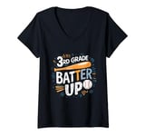 Womens 3rd grade batter up Funny back to school for boys girls V-Neck T-Shirt