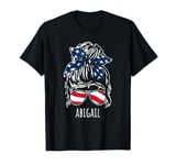 Abigail Messy Hair Bun with USA Ribbon Sunglasses Design T-Shirt