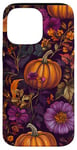 Coque pour iPhone 14 Pro Max Violet Bohème Floral Citrouille Motif Vintage Décor Automne