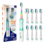 Seago Kids Electric Toothbrush, Childrens Electric Toothbrush, Toddler Electric Toothbrush with 8 Brush Heads, Rainbow LED Light for Junior Boys and Girls Ages 3+, SG-977(Green)