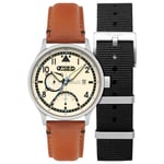 AVI-8 Hawker Hurricane Mckellar Montre pour homme avec bracelet en cuir 44 mm, Marron/beige, Sangle