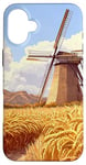 iPhone 16 Plus Wheat Fields With Windmills Landscape Vintage Graphic Case