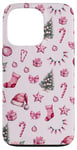 iPhone 13 Pro Pink Christmas Pattern Santa Hat Candy Cane Coquette Bows Case