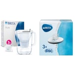 BRITA Carafe Filtrante Style Grise (2,5l) incl 3 cartouches filtre eau robinet & Pack de 3 filtres Microdisc, pour bouteilles et gourdes filtrantes, réduit le chlore, le plomb et autres