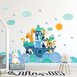 Children's Wall Stickers - Baby Room Decoration - Children's Wall Stickers - Scandinavian Wall Sticker - Animals on The Waves of Happiness - H120 x L180 cm