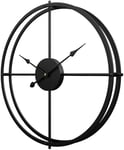 MLL Wall Clock Vintage 60 cm Large Metal Wall Clock Silent XXL Simple Wall Clock Silent Golden 60 x 60 x 6,2cm Black