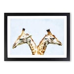 Big Box Art Giraffes Looking Both Ways Painting Framed Wall Art Picture Print Ready to Hang, Black A2 (62 x 45 cm)