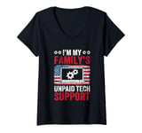 Womens I'm My Family's Unpaid Tech Support US American Flag V-Neck T-Shirt