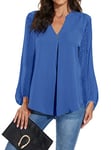 Magritta Shirts for Women V Neck Blouses Plus Size Long Sleeve Tunic Tops for Leggings Casual Chiffon Tshirt Tops Sapphire X-Large / 18-20