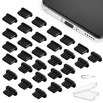 AXFEE Kit Poussière de Téléphone, Silicone Lot de 15 USB C + Lot de 15 Caches Anti-poussière L-ightning, avec Aiguille coincée Compatible pour Téléphone Tablette à Port Type C et L-ightning, Noir