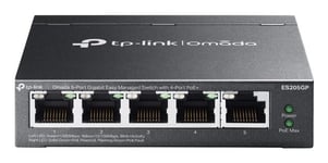 TP-Link ES205GP New Omada 5-Port Gigabit Easy Managed Switch with 4-Port PoE+ 5x 10/100/1000Mbps RJ45 ports (4x 802.3at/af-compliant PoE+) 65W Power