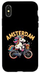 Coque pour iPhone X/XS Amsterdam Netherland Vélo licorne pour filles et femmes arc-en-ciel