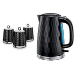 Morphy Richards 978053 Dimensions Set of 3 Round Kitchen Storage Canisters & Russell Hobbs 26051 Cordless Electric Kettle - Contemporary Honeycomb Design with Fast Boil and Boil Dry Protection, 1.7 L