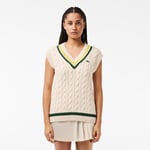 Lacoste Pull sans manche torsadé coton col V Taille 44 Blanc/vert/jaune