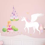 Ambiance Sticker Autocollant Muraux Décoration Adhésifs Princesse, Licorne et Château Sticker Murale pour Bébé, Chambre d'enfant et Salon - H50 x L70 cm