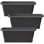 3x jardinier rouille avec support en plastique dans l'anthracite 49 x 18.4 (largeur) x 14,5 (haut) cm