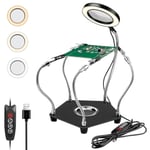 Lytool Troisième main Soudure,Aider Les Mains Station de Soudage, avec Lampe Loupe 3X LED à Intensité Variable, Main d'Aide à Souder Flexible avec 4 Bras de Support pour Les Réparations de Soudure