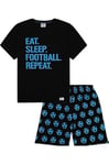 Boys Eat Sleep Football Repeat Blue Short Cotton Pyjamas (8-9 Years)